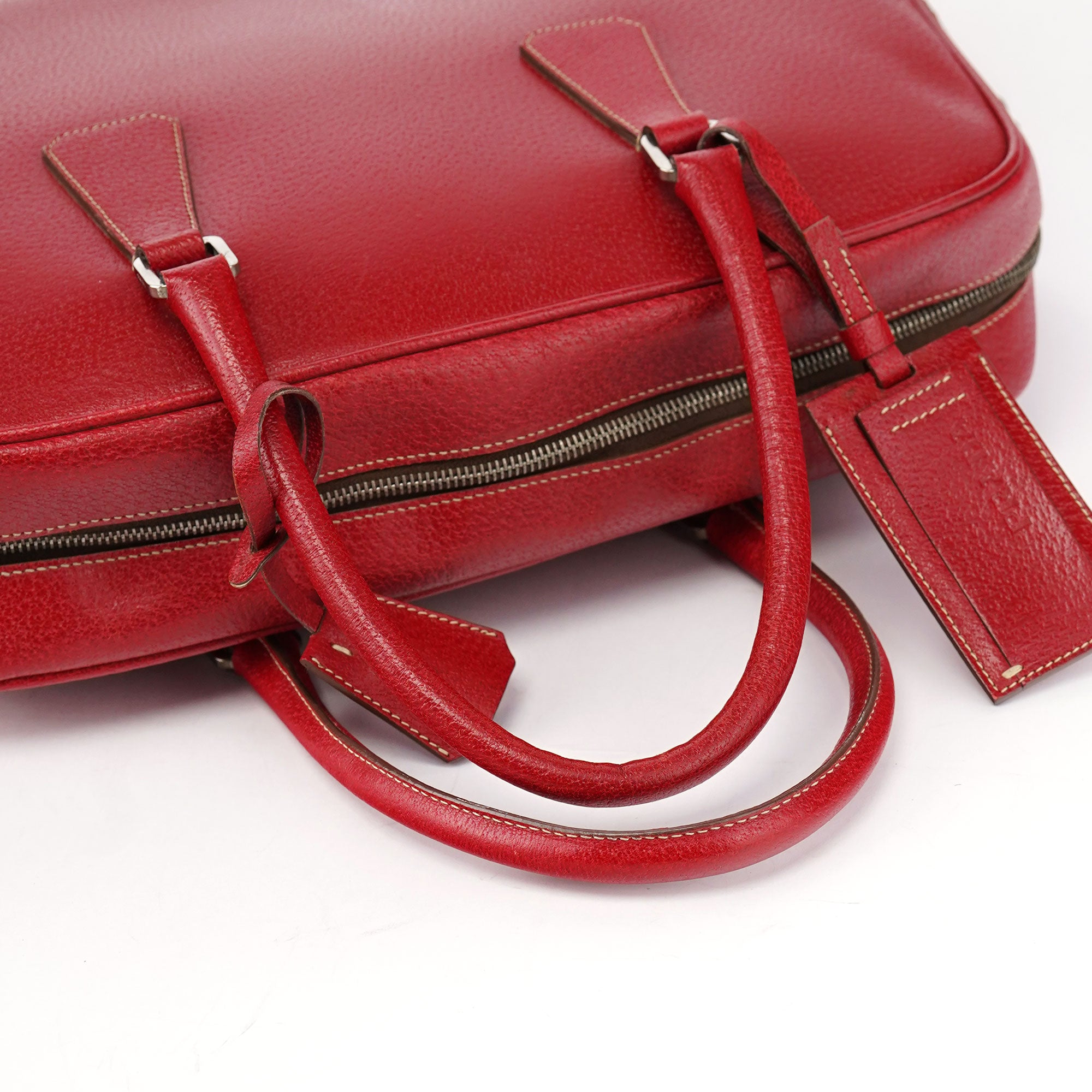 Red Leather Bowling Tote Bag