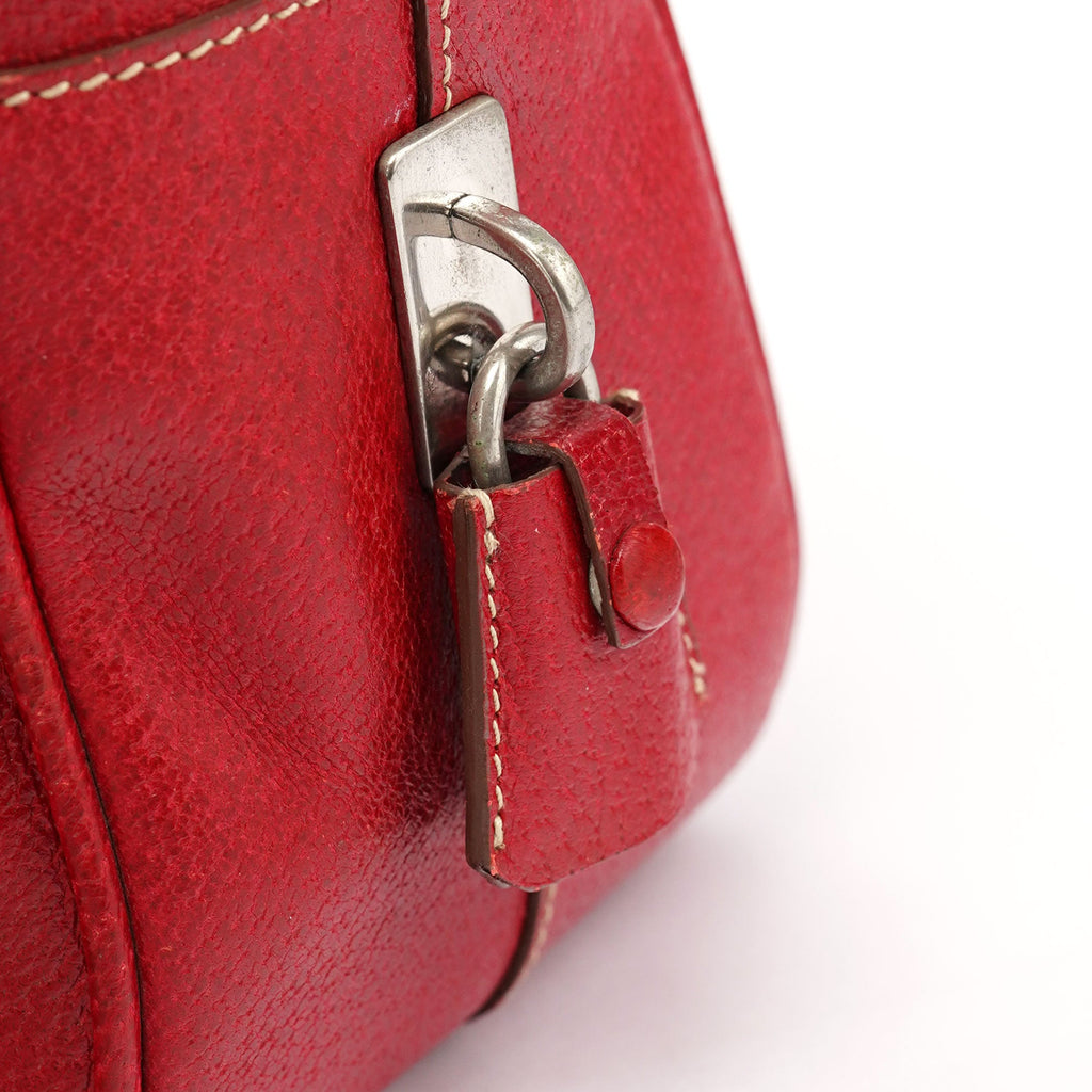 Red Leather Bowling Tote Bag