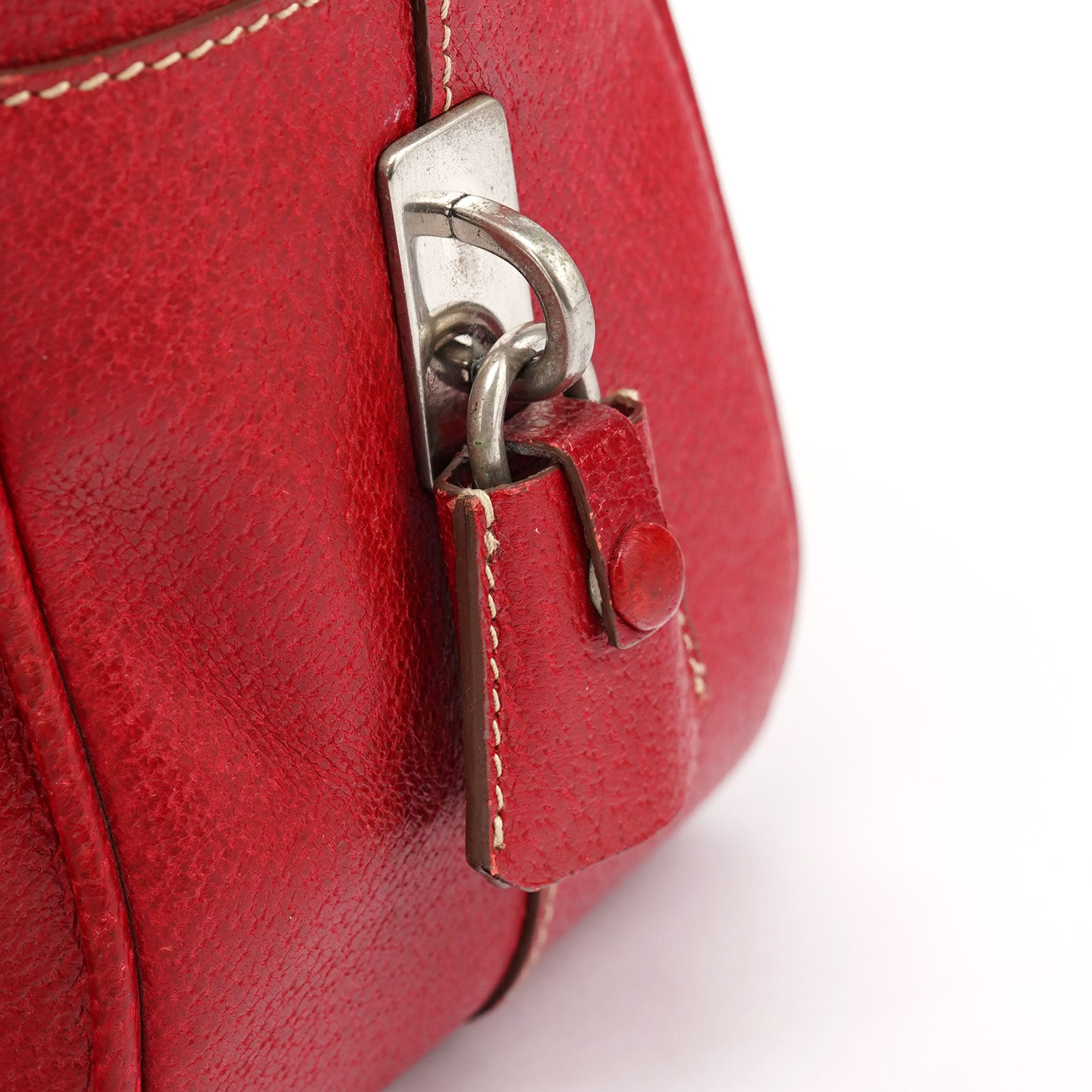 Red Leather Bowling Tote Bag