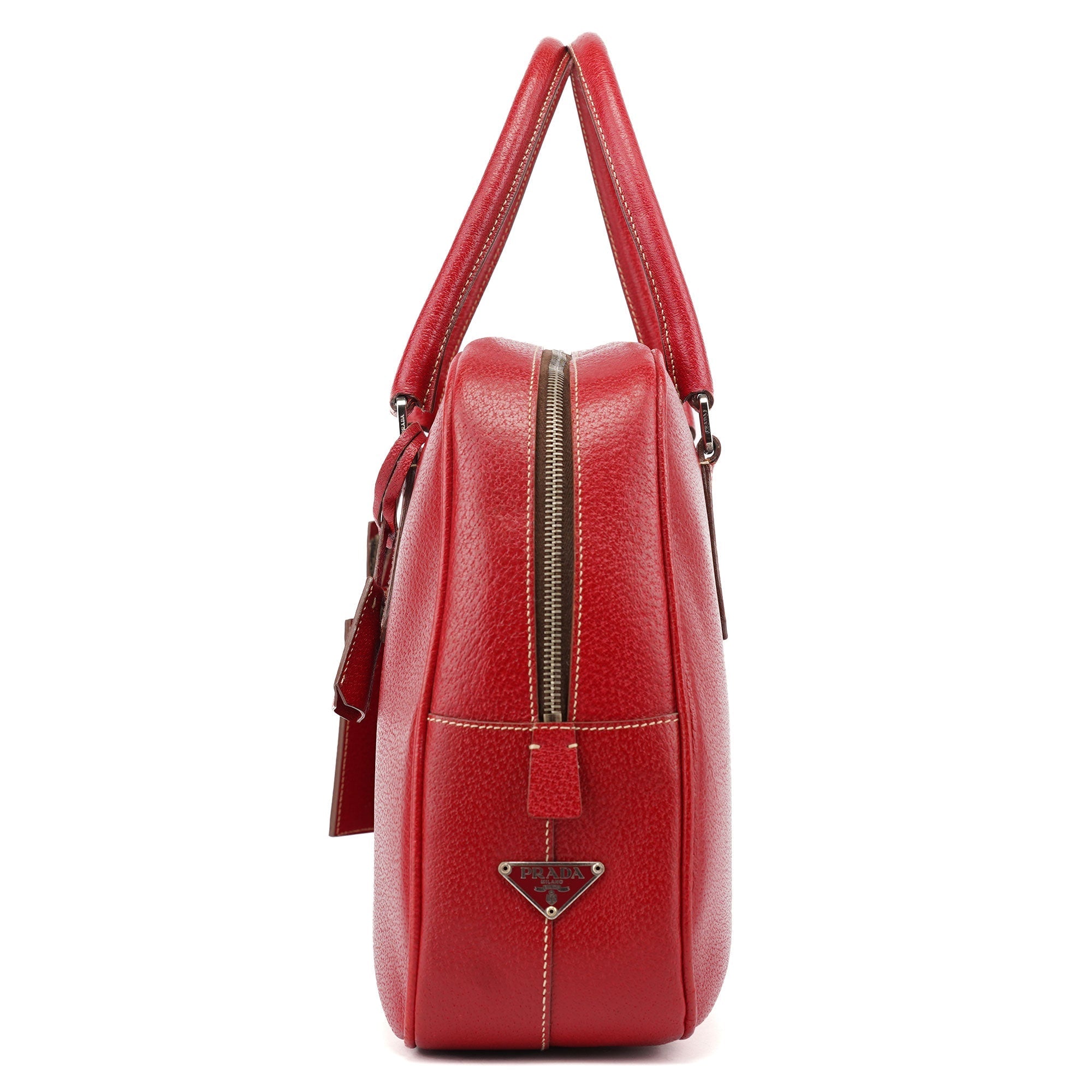Red Leather Bowling Tote Bag