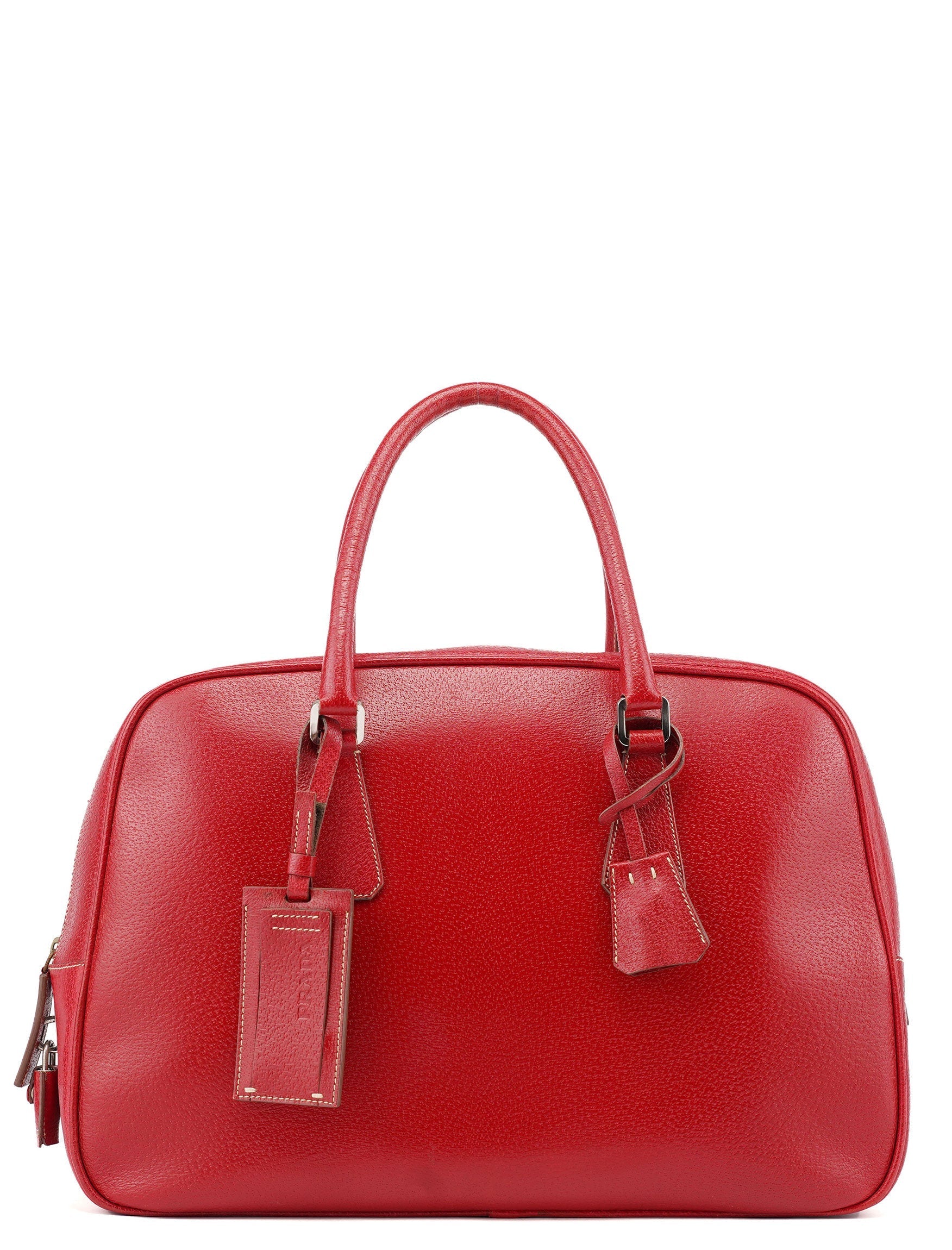 Red Leather Bowling Tote Bag