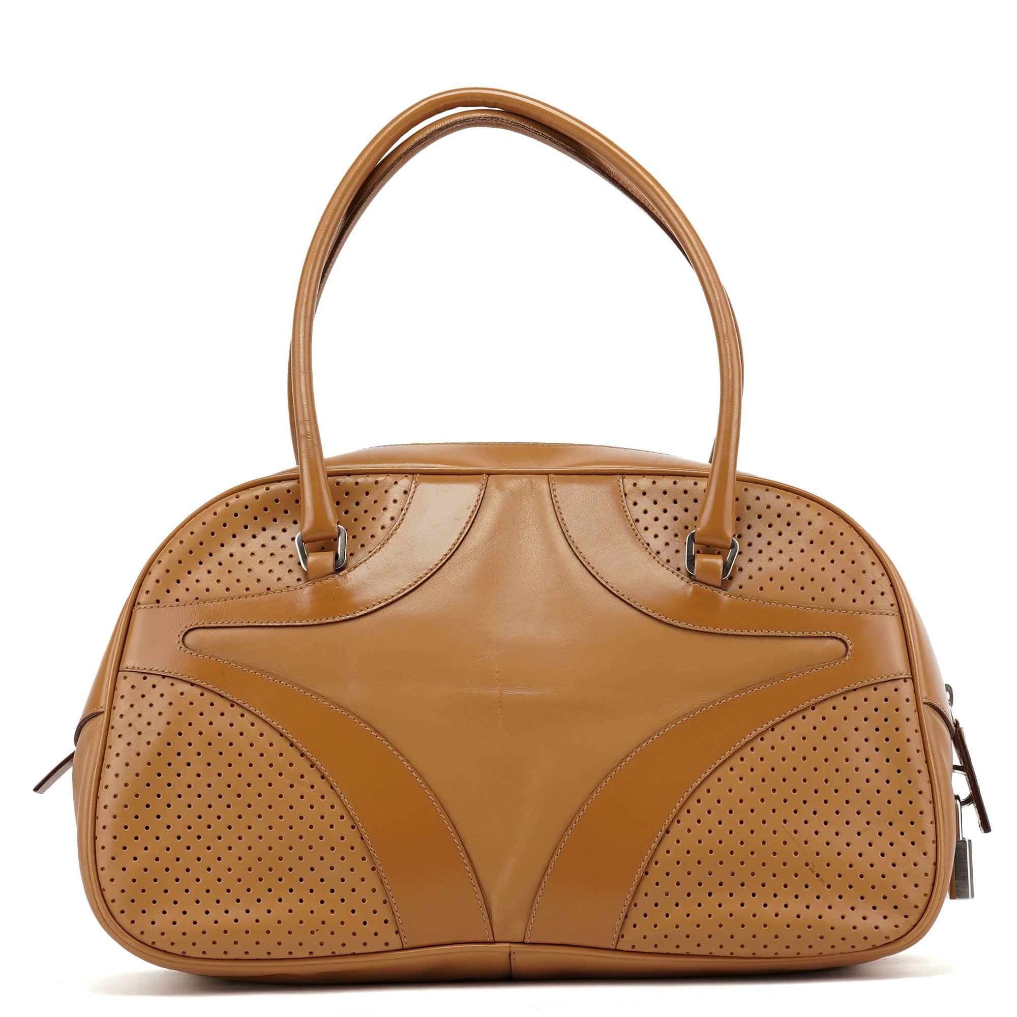 Spring 2000 Beige Leather Bowling Bag