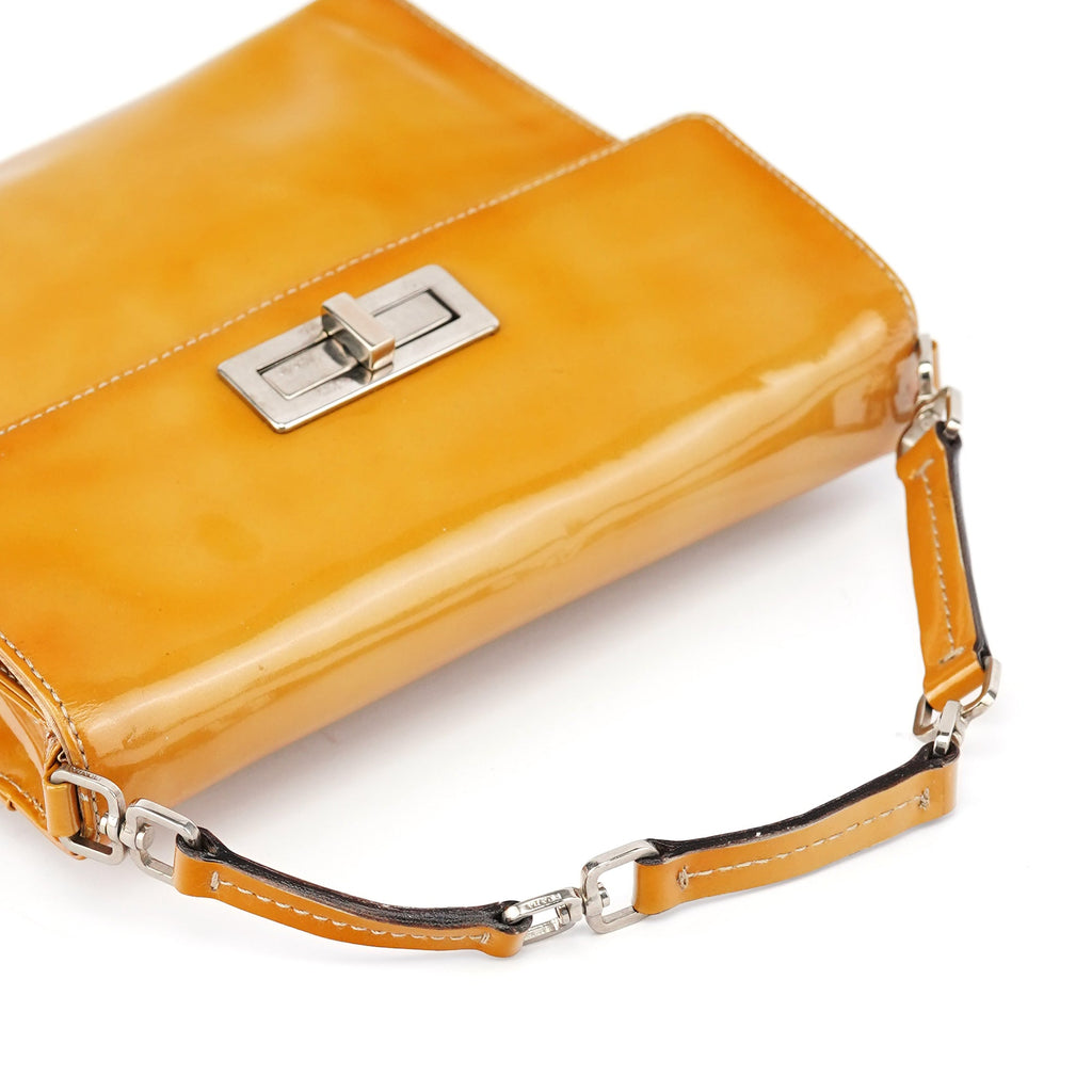 Yellow Patent Leather Turnlock Shoulder Bag