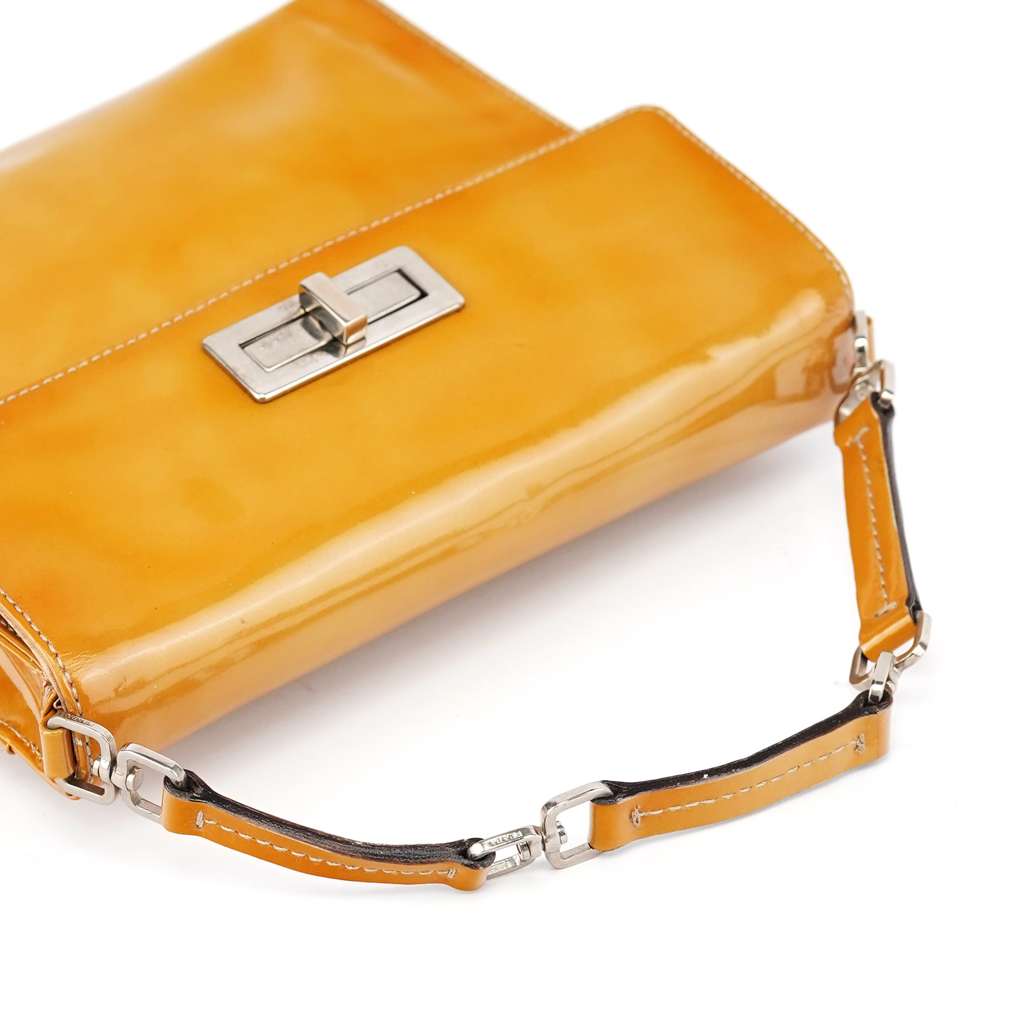 Yellow Patent Leather Turnlock Shoulder Bag