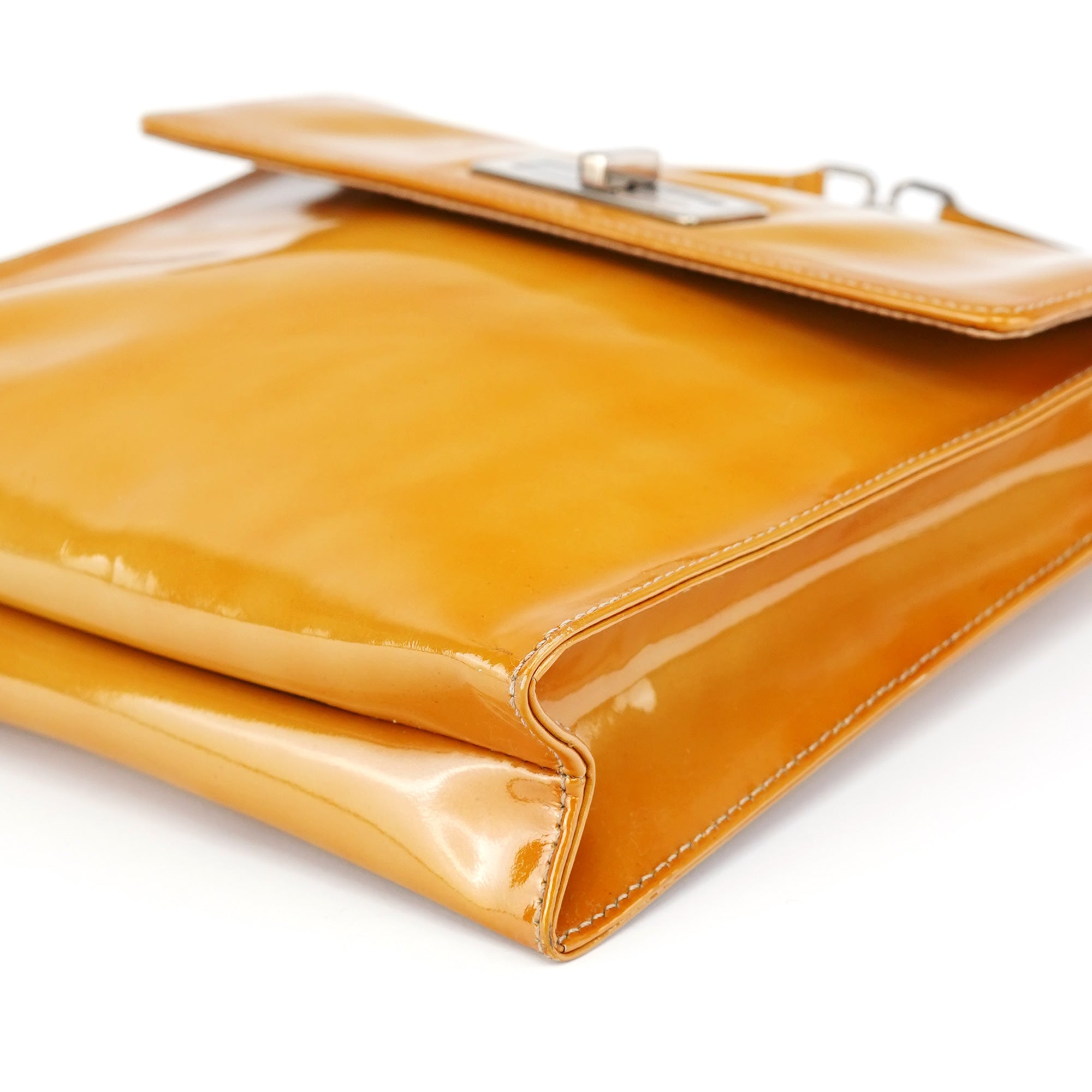 Yellow Patent Leather Turnlock Shoulder Bag