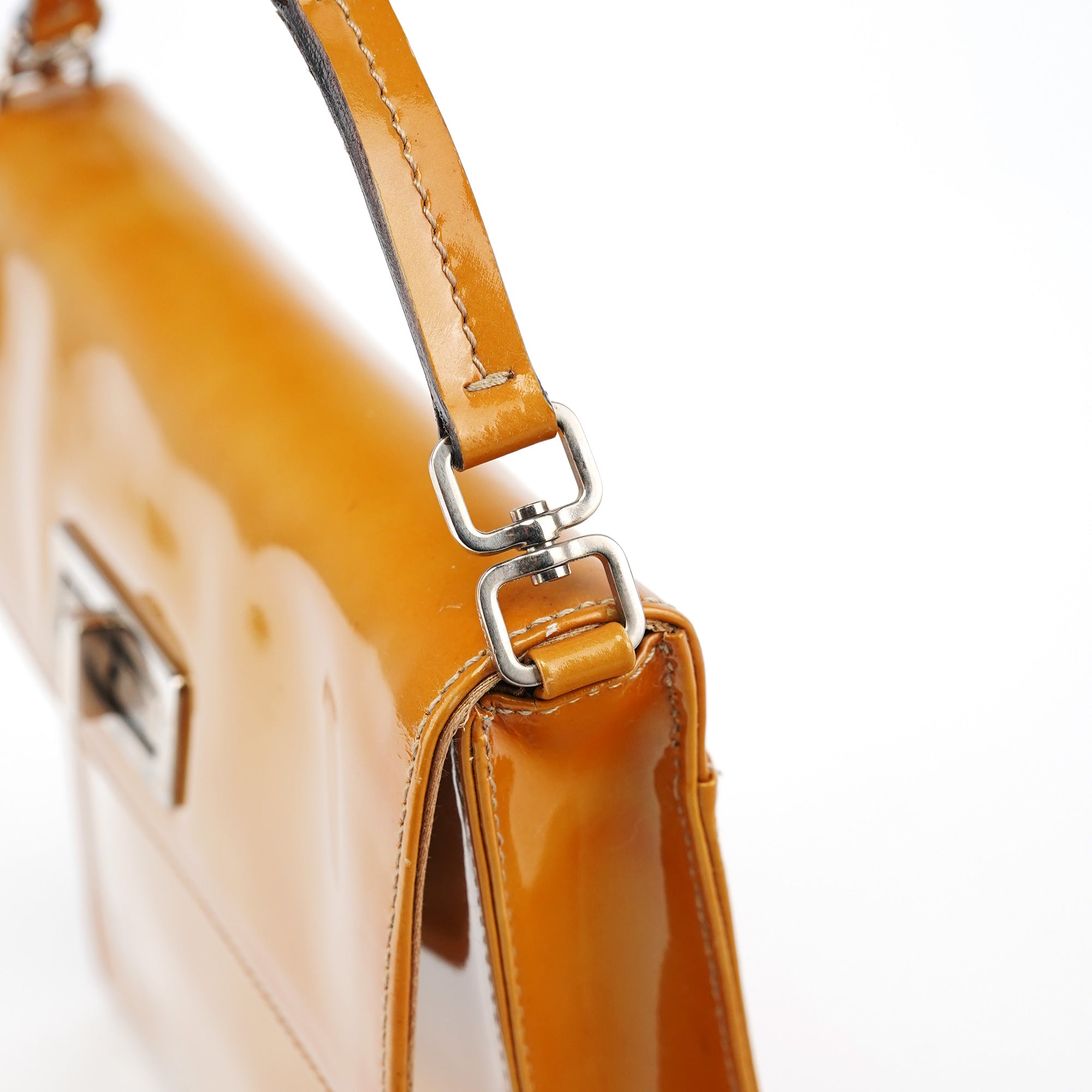 Yellow Patent Leather Turnlock Shoulder Bag