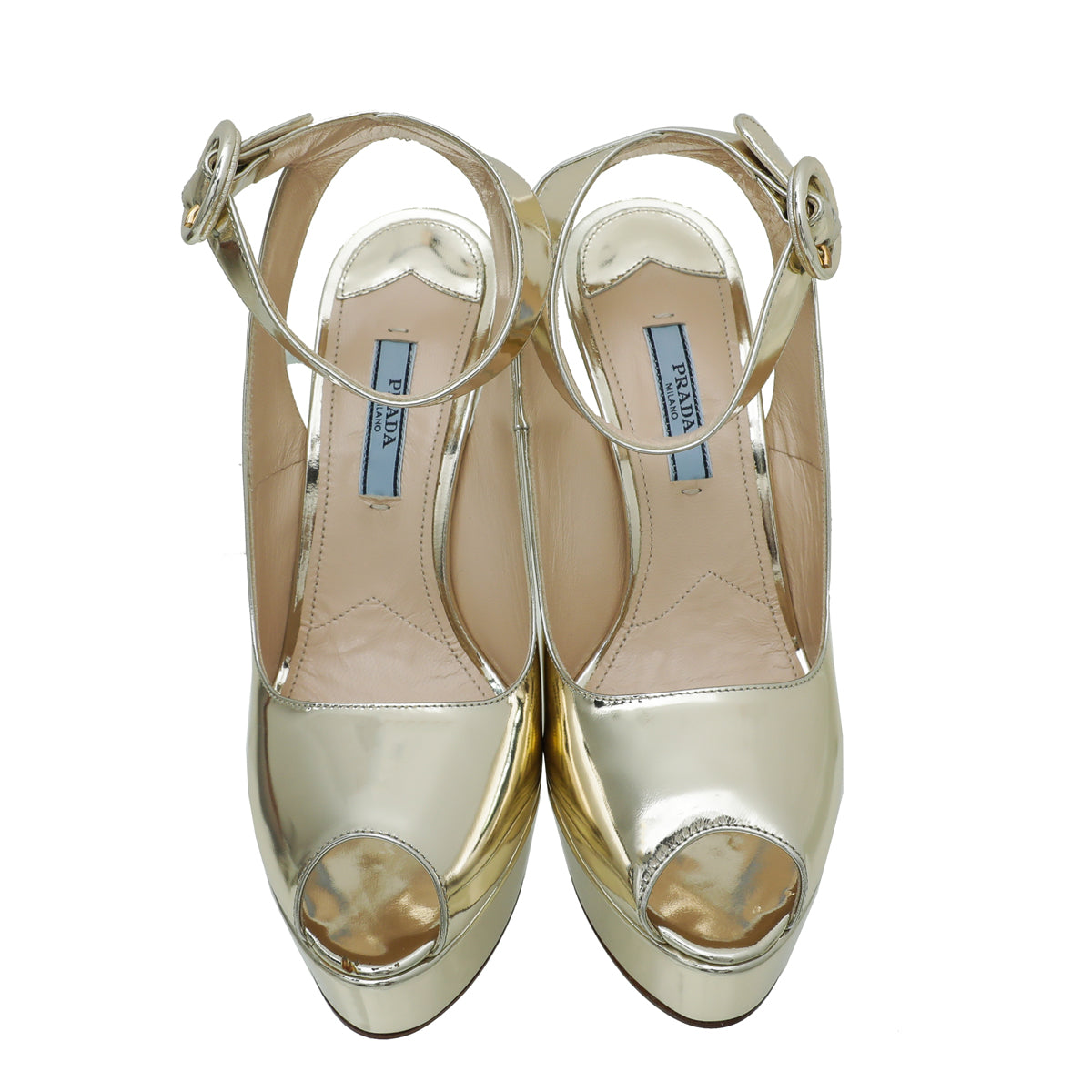Prada Light Gold Capretto Laminated Cross Ankle 37