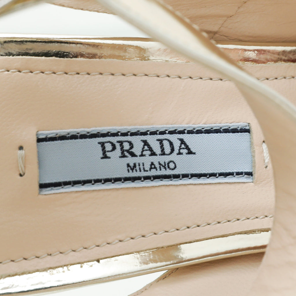 Prada Light Gold Capretto Laminated Cross Ankle 37