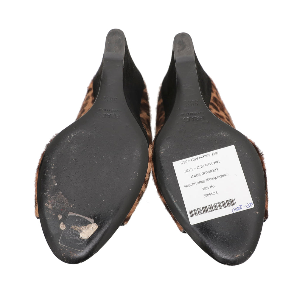 Prada Leopard Print Combo Wedge Slide Sandals 38.5