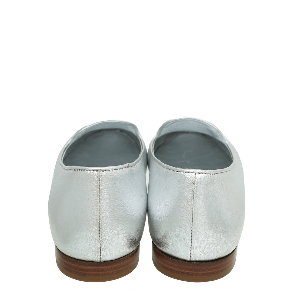 Prada Silver Metallic Ladies Loafer 38