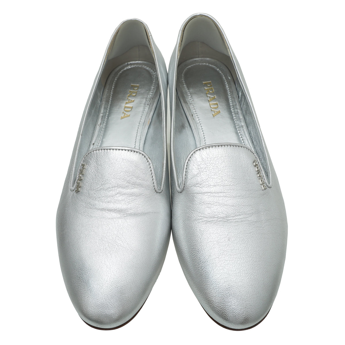Prada Silver Metallic Ladies Loafer 38