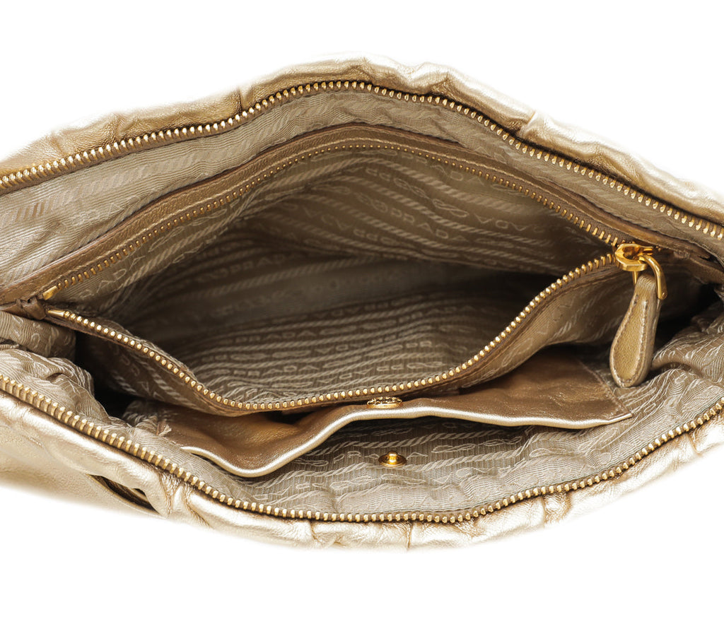 Prada Gold Nappa Bow Clutch Bag