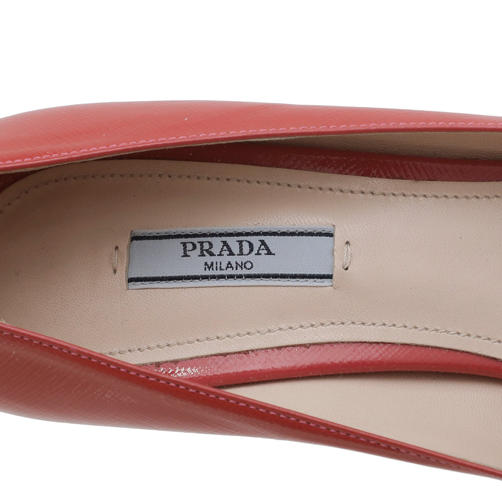 Prada Coral Vernice Peep Toe Pumps 39.5