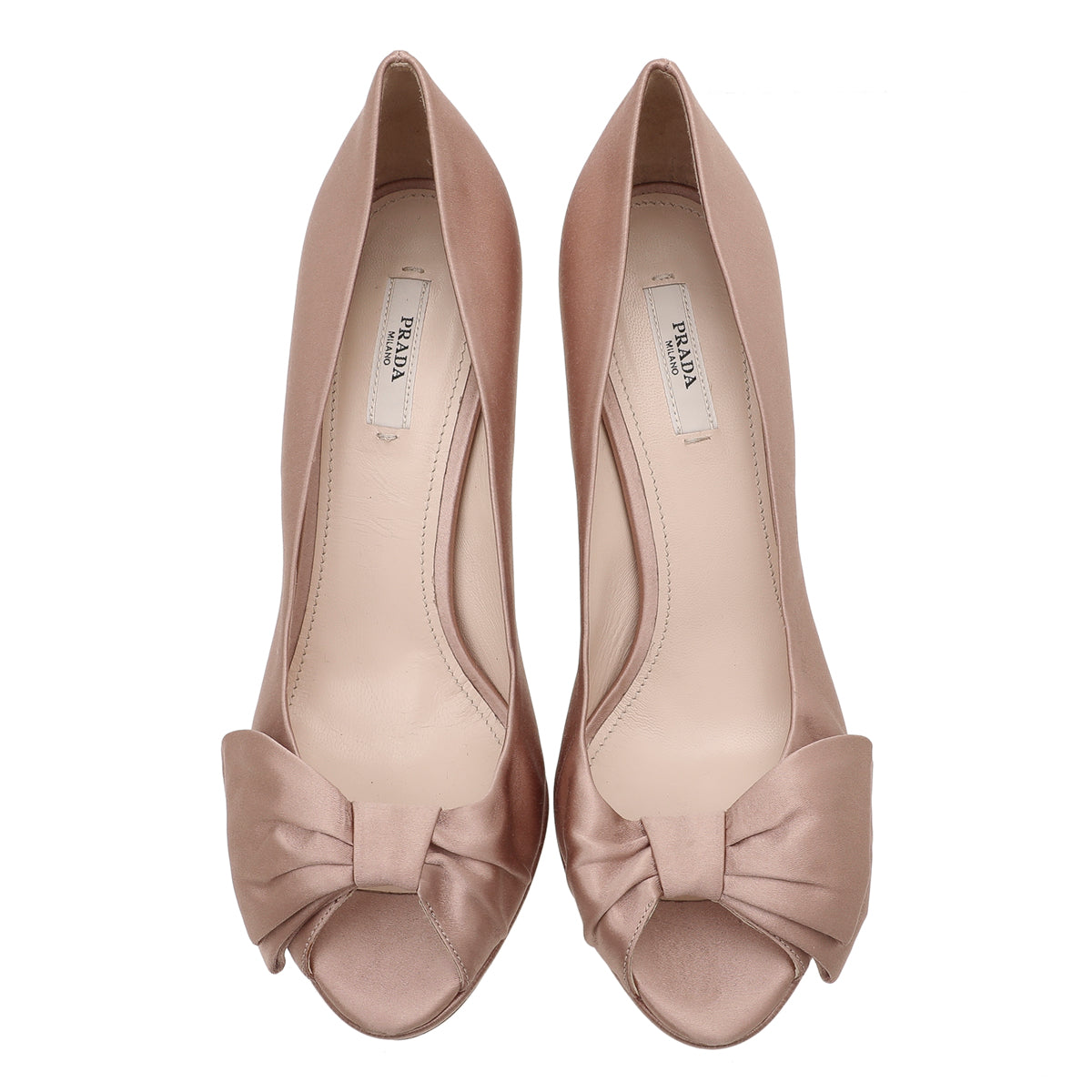 Prada Metallic Nude Peach Satin Bow Detail Peep Toe Platform 130MM Pumps 40
