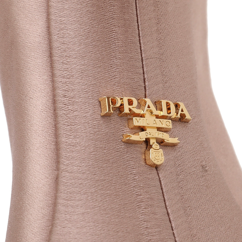 Prada Metallic Nude Peach Satin Bow Detail Peep Toe Platform 130MM Pumps 40
