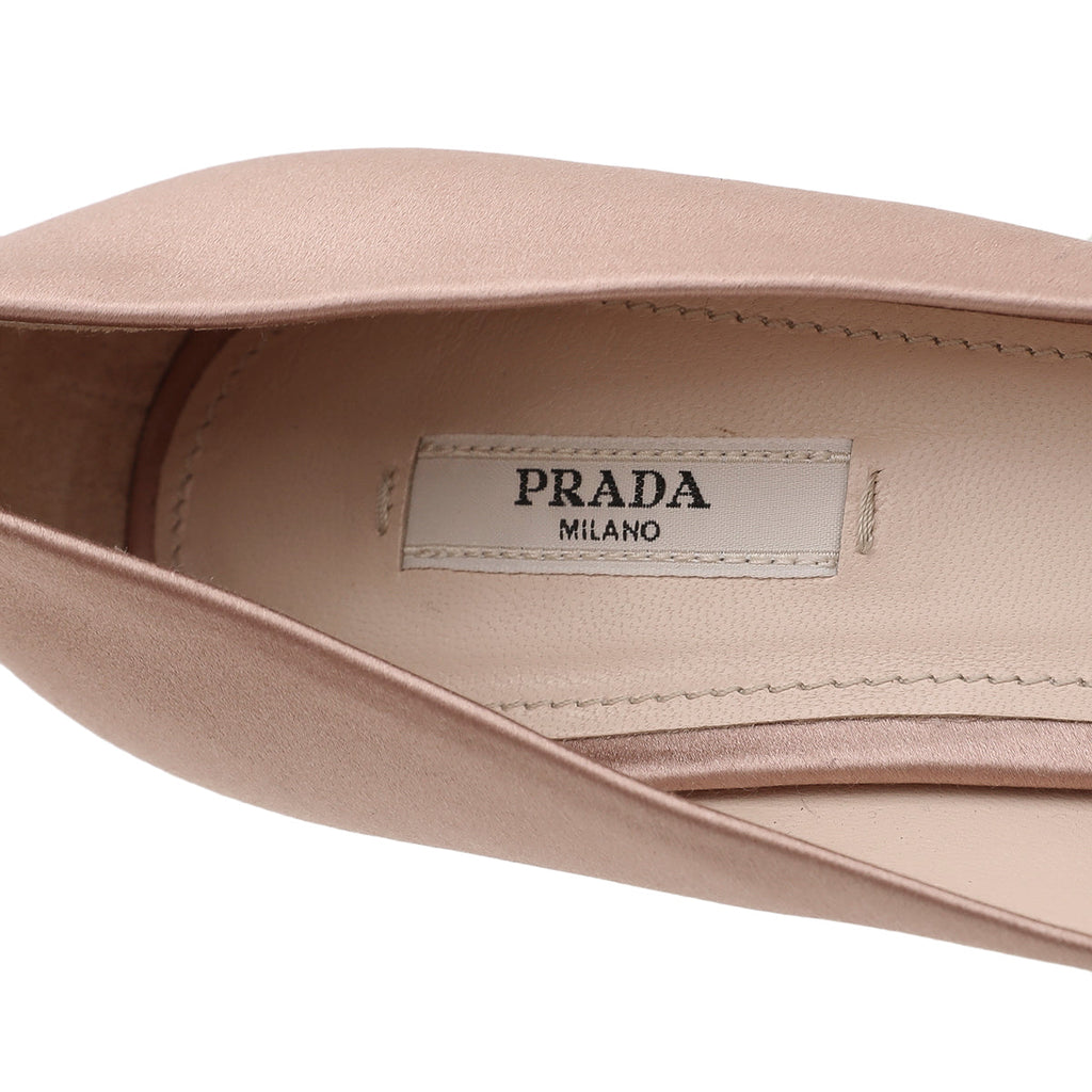 Prada Metallic Nude Peach Satin Bow Detail Peep Toe Platform 130MM Pumps 40