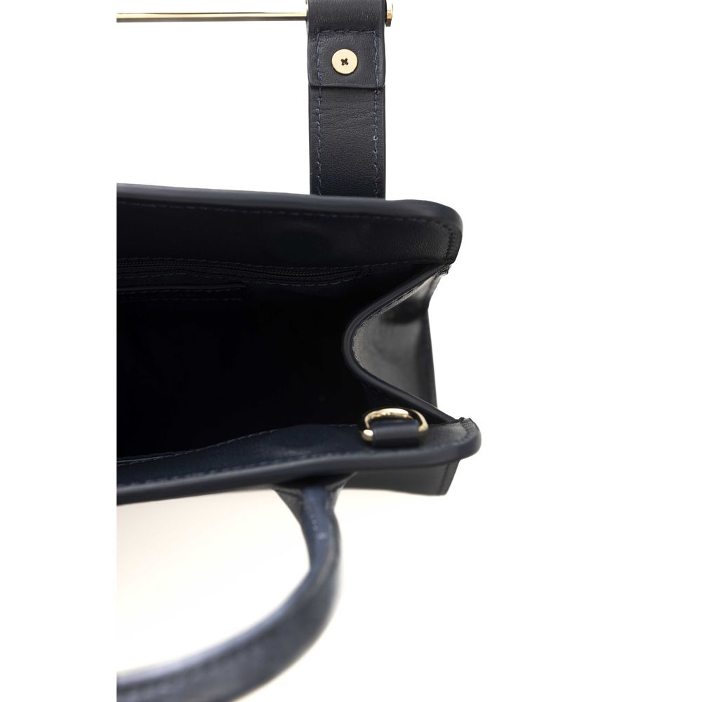 Cerruti 1881 Chic Blue Leather Shoulder Bag with Golden Women's Accents