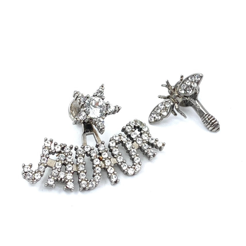 Dior J'adior Earrings In Antique Silver-Finish Metal With White Crystals