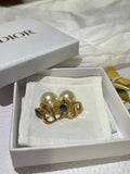 Dior Tribales CD Crystals Faux Pearl Gold Tone Metal Earrings