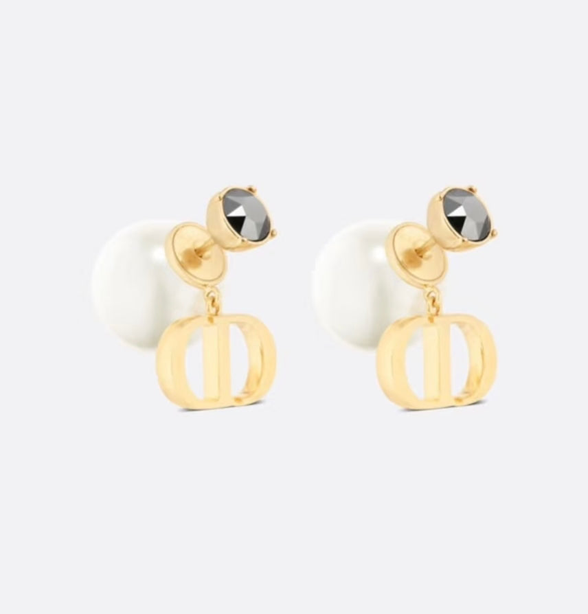 Dior Tribales CD Crystals Faux Pearl Gold Tone Metal Earrings
