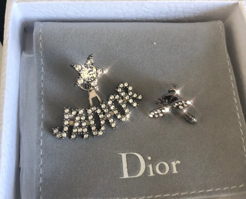 Dior J'adior Earrings In Antique Silver-Finish Metal With White Crystals