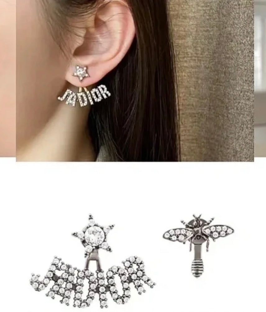 Dior J'adior Earrings In Antique Silver-Finish Metal With White Crystals