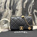   chanel 24s small black and gold coin chain microchipped 13144.