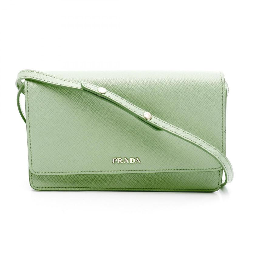 PRADA SAFFIANO LUX shoulder wallet Saffiano leather Light green - ConditionA 2101218988147