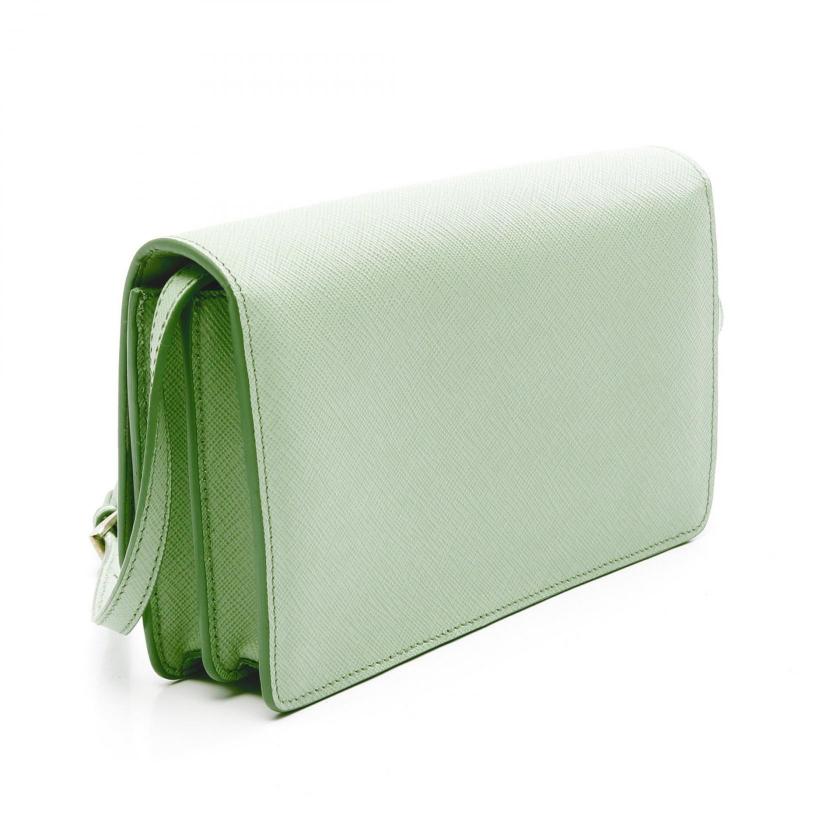 PRADA SAFFIANO LUX shoulder wallet Saffiano leather Light green - ConditionA 2101218988147