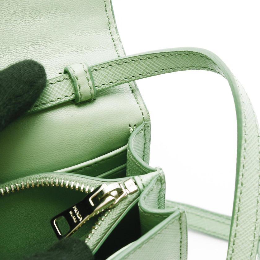 PRADA SAFFIANO LUX shoulder wallet Saffiano leather Light green - ConditionA 2101218988147