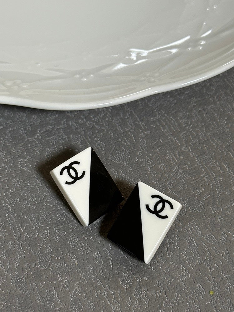 Chanel Black & White CC Clip-On Earrings