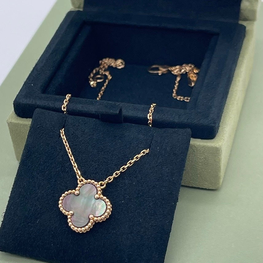 Van Cleef & Arpel four leaf clover collection 18K rose gold mother-of-pearl necklace