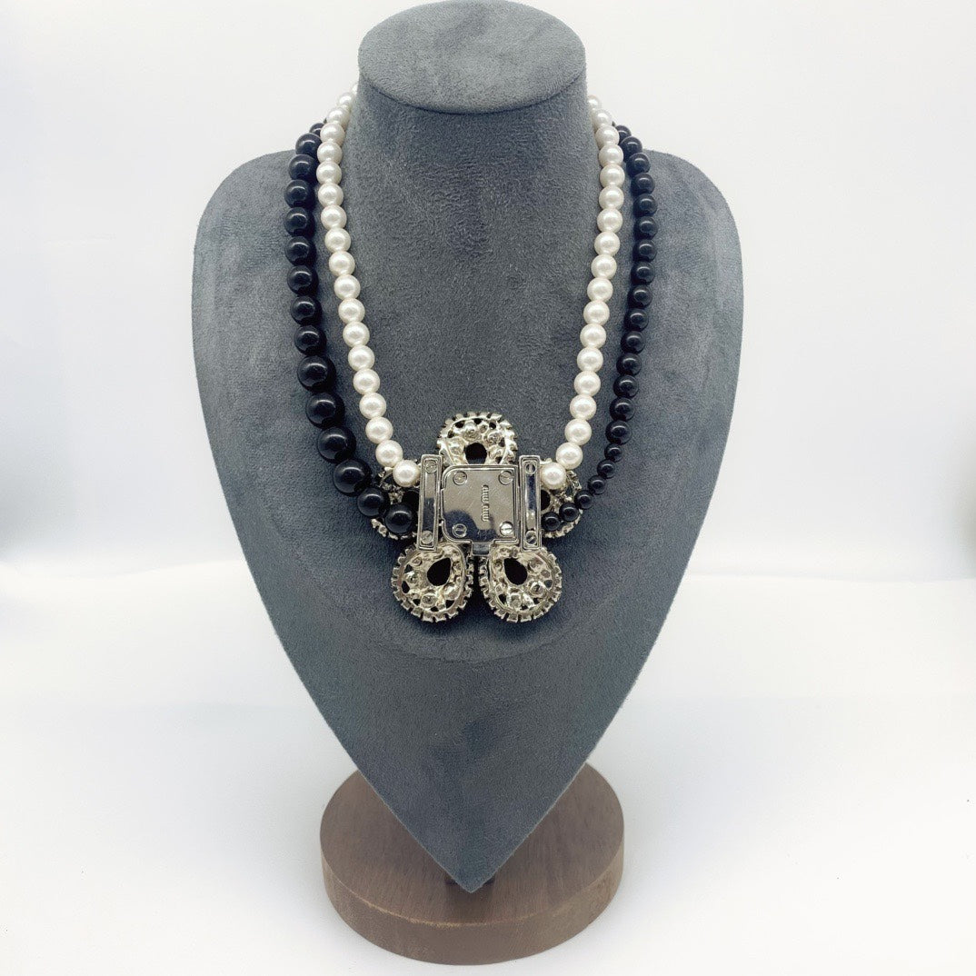 MiuMiu crystal pearl floral collection full diamond pearl necklace