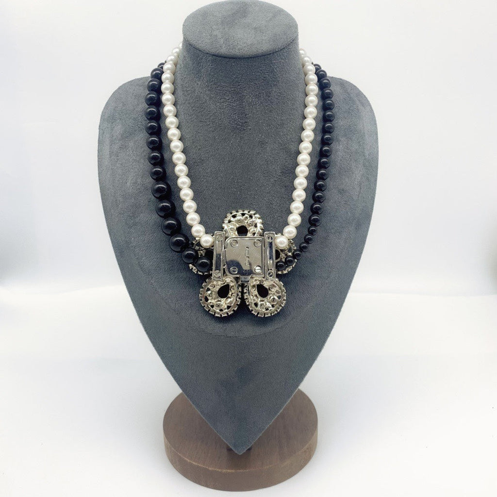 MiuMiu crystal pearl floral collection full diamond pearl necklace