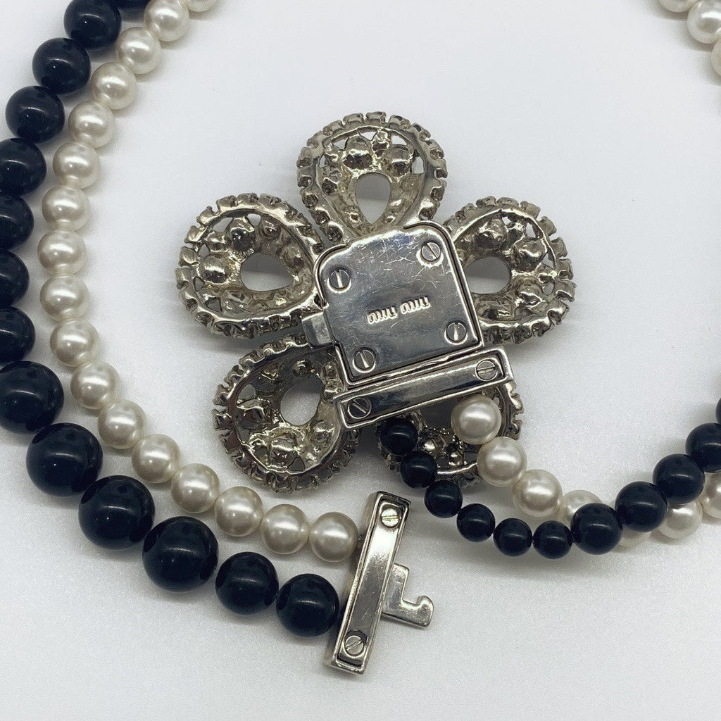 MiuMiu crystal pearl floral collection full diamond pearl necklace
