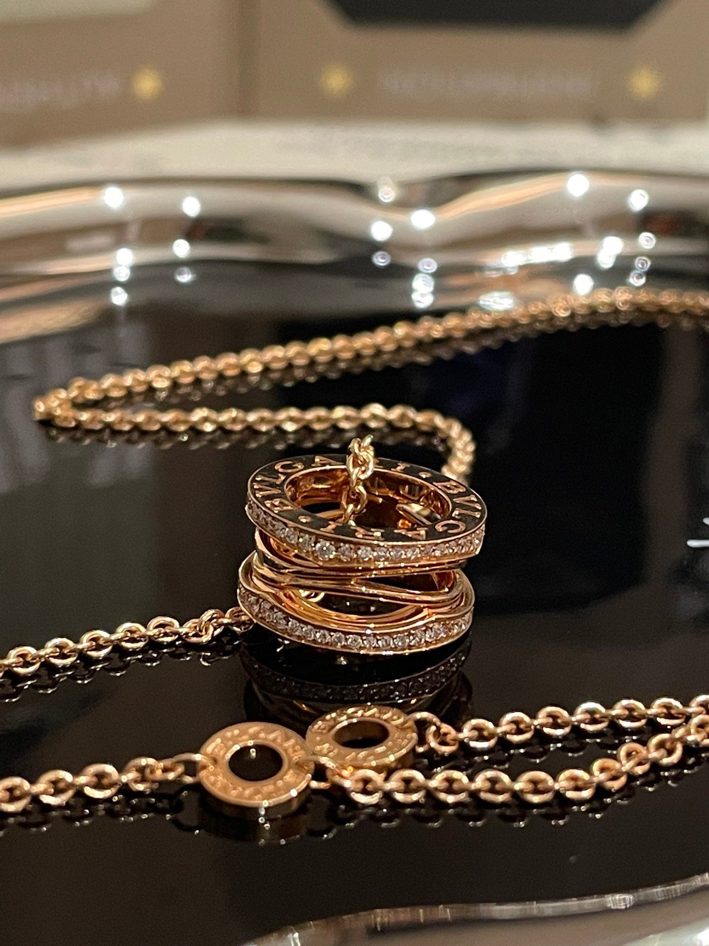 💕 BVlGARI B.Zero1 Legend Necklace, 18k RoseGold & Diamonds #15739