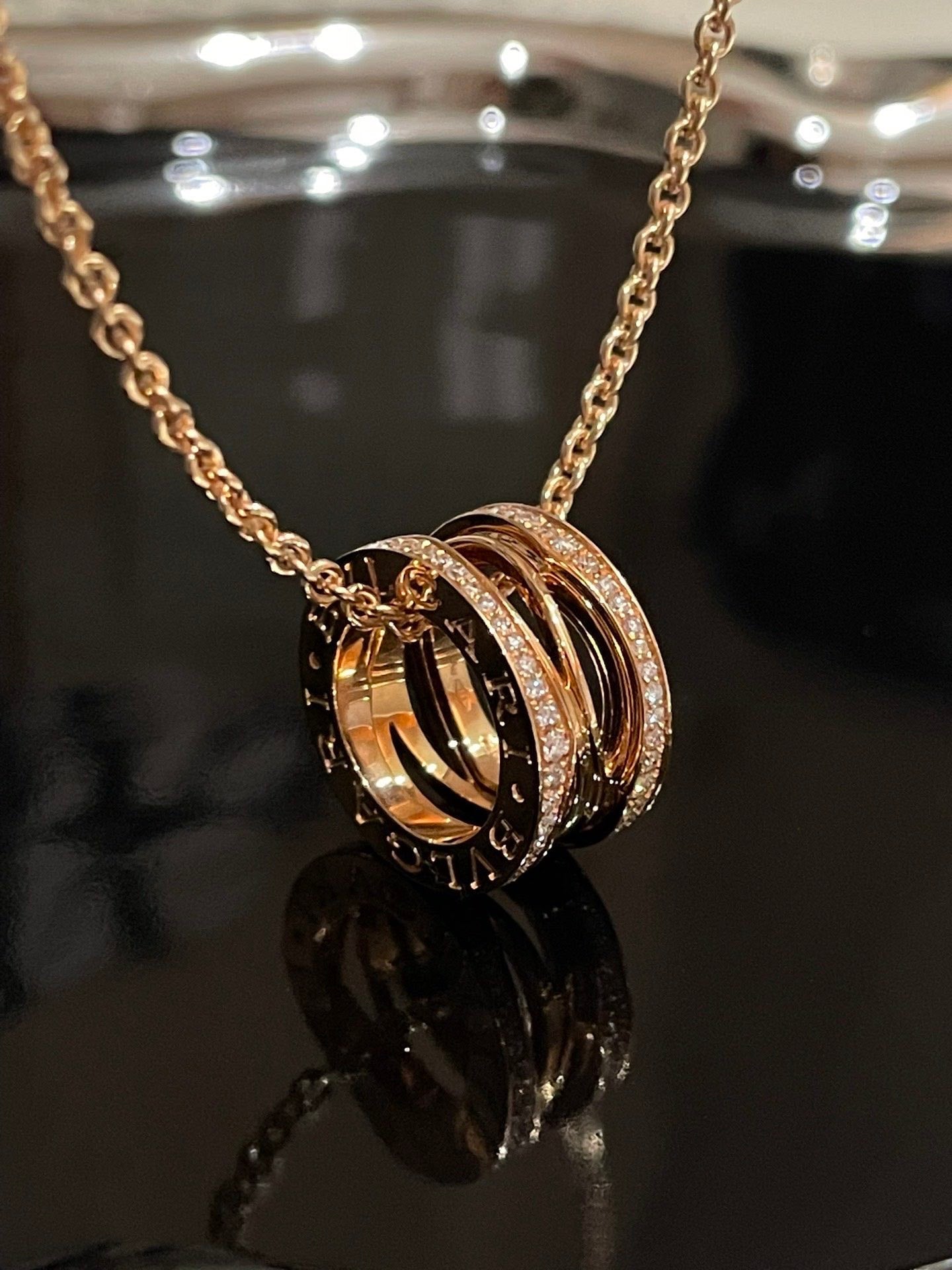 💕 BVlGARI B.Zero1 Legend Necklace, 18k RoseGold & Diamonds #15739