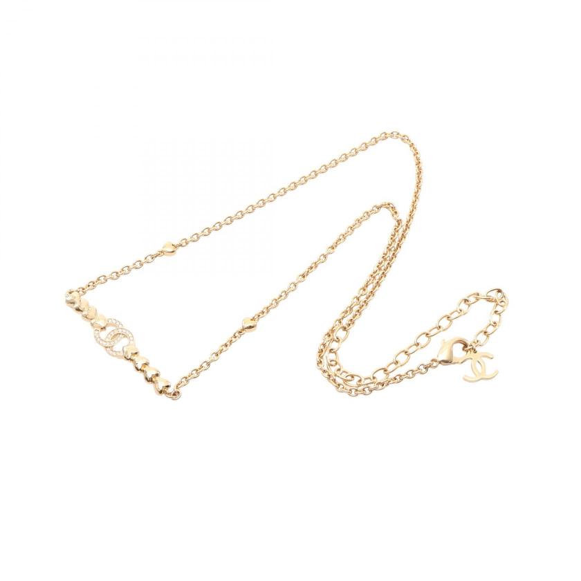 CHANEL coco mark heart necklace GP Rhinestone gold clear B23P 1035235 - Condition A