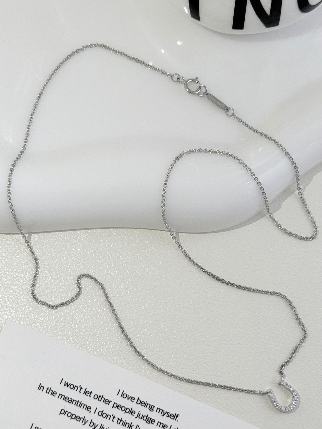 💕 Tiffany Horse Shoe Necklace, 18k White Gold & Diamonds #16074