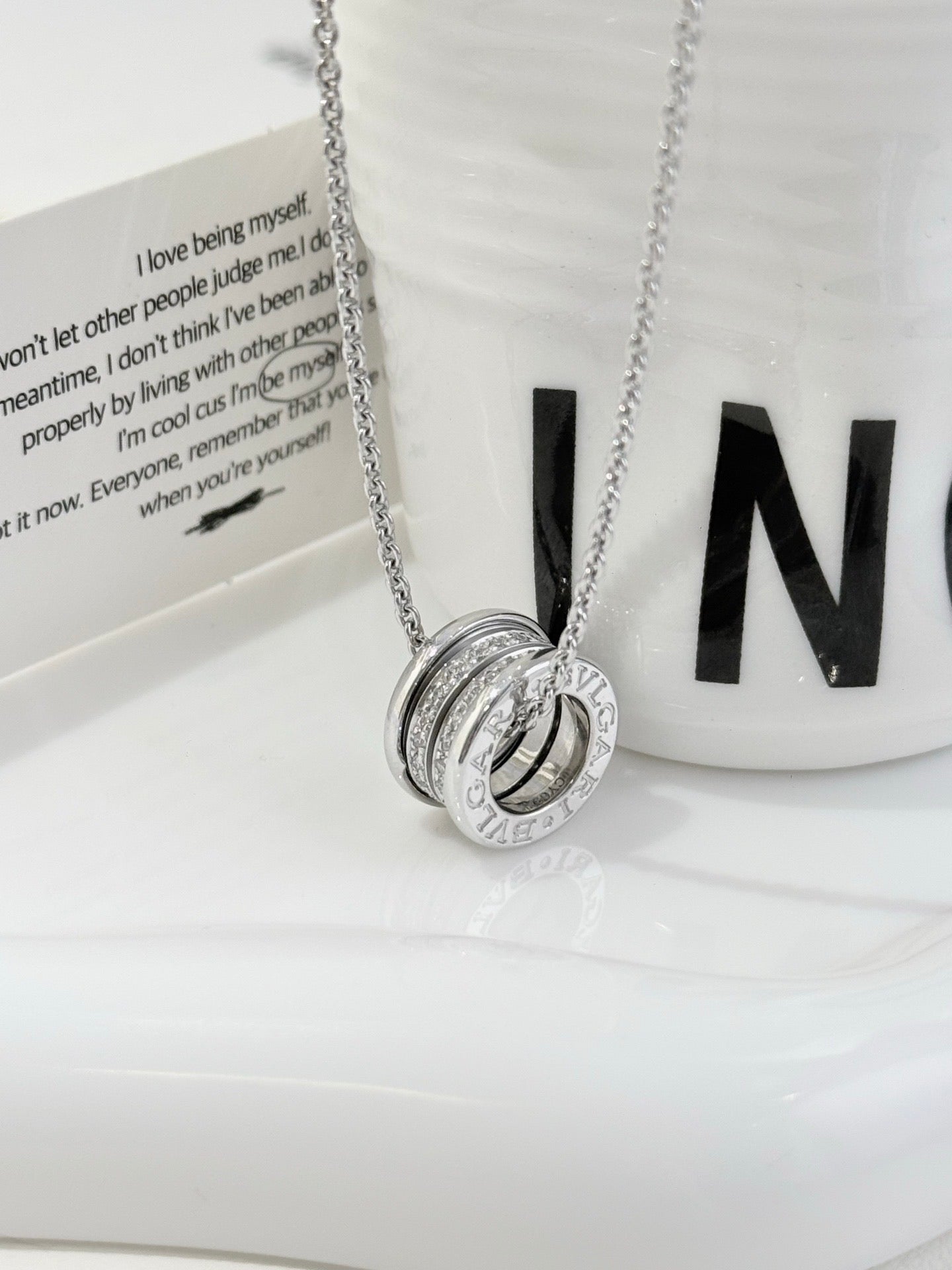 💕 BVLGARI B.Zero1 Necklace, 18k White Gold & Diamonds #16043