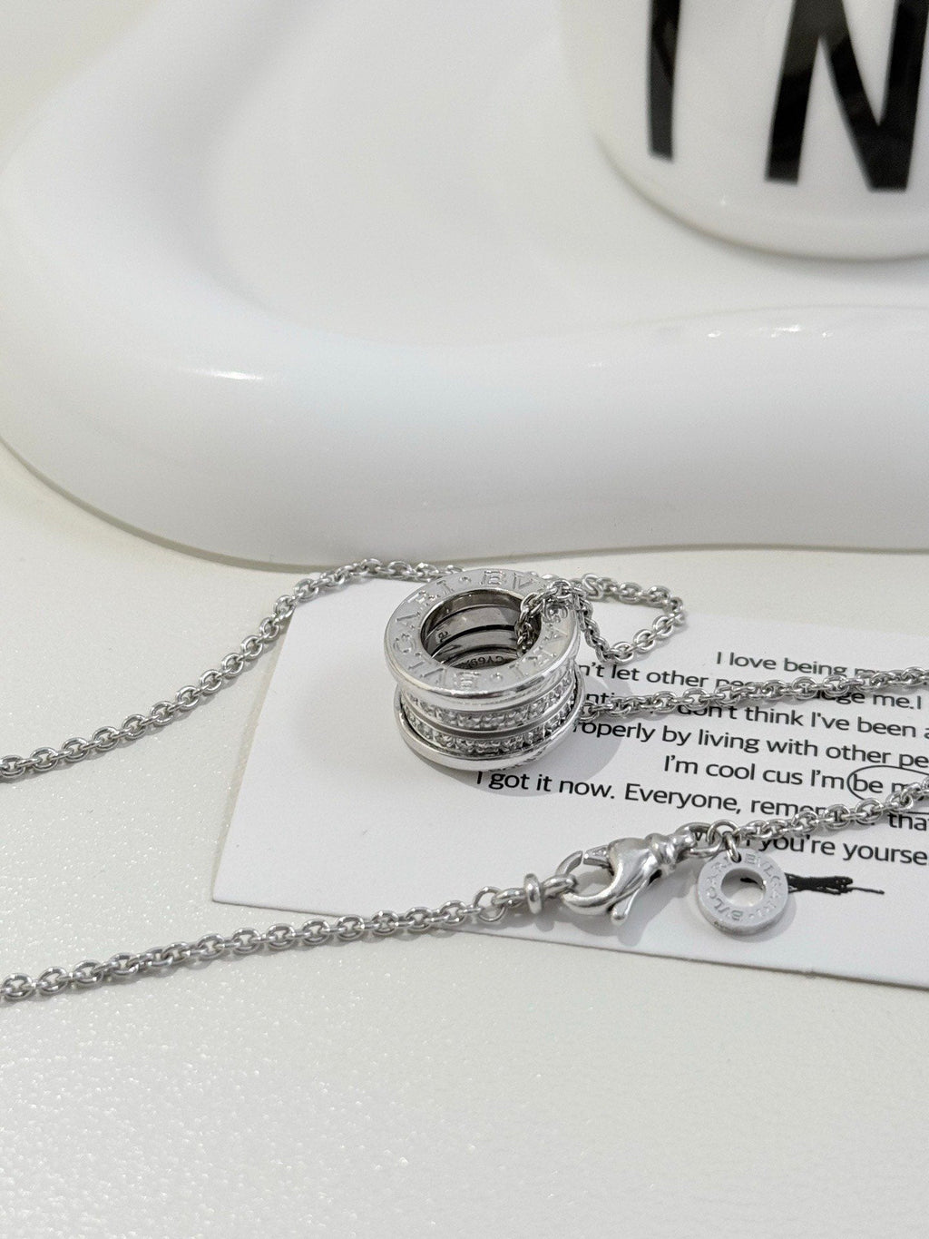 💕 BVLGARI B.Zero1 Necklace, 18k White Gold & Diamonds #16043