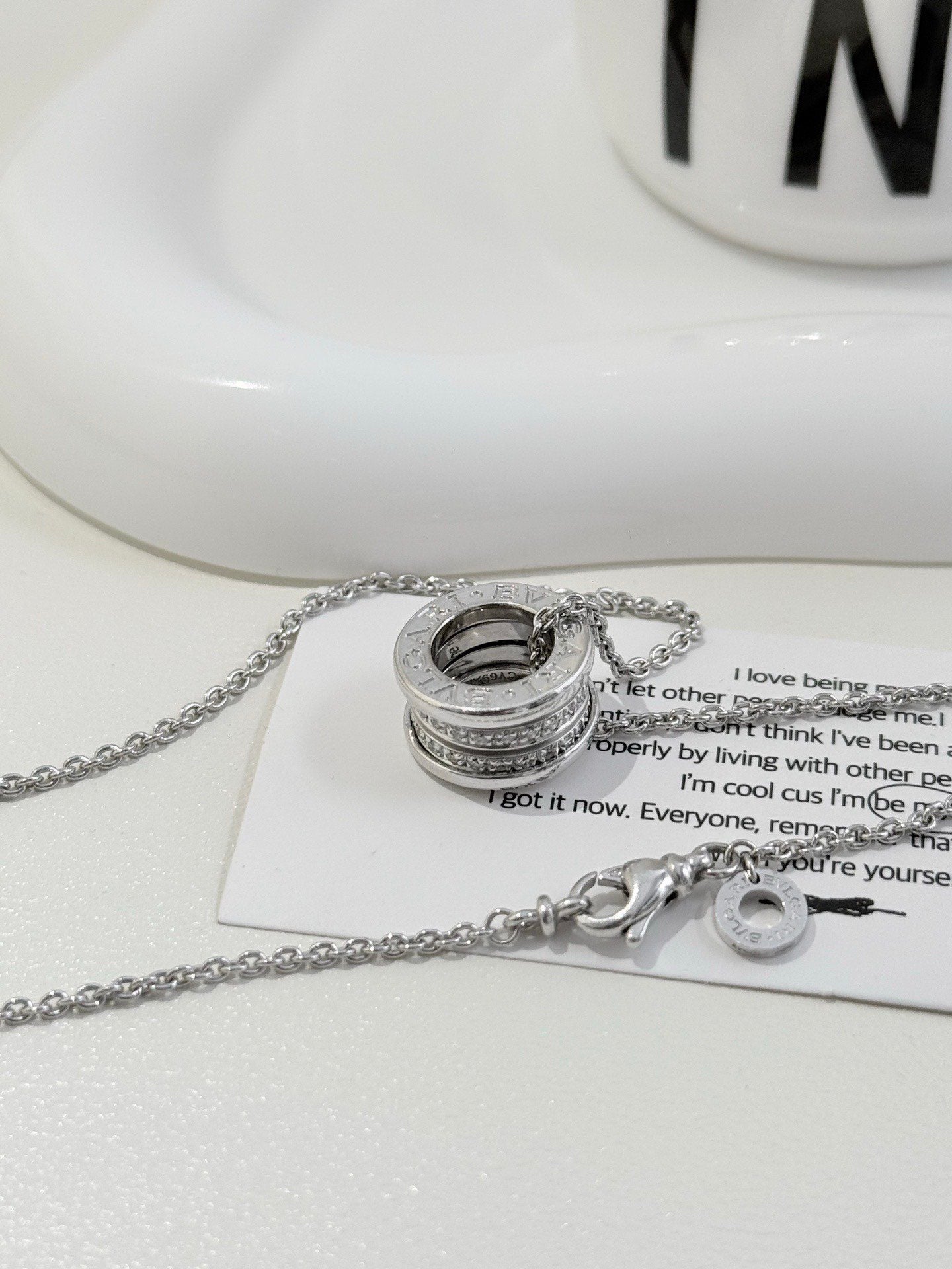💕 BVLGARI B.Zero1 Necklace, 18k White Gold & Diamonds #16043