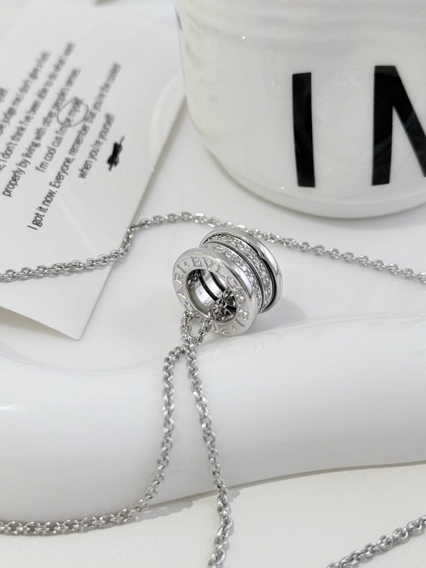 💕 BVLGARI B.Zero1 Necklace, 18k White Gold & Diamonds #16043