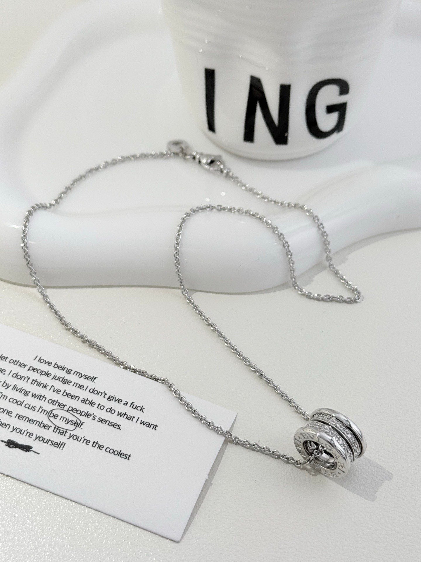 💕 BVLGARI B.Zero1 Necklace, 18k White Gold & Diamonds #16043