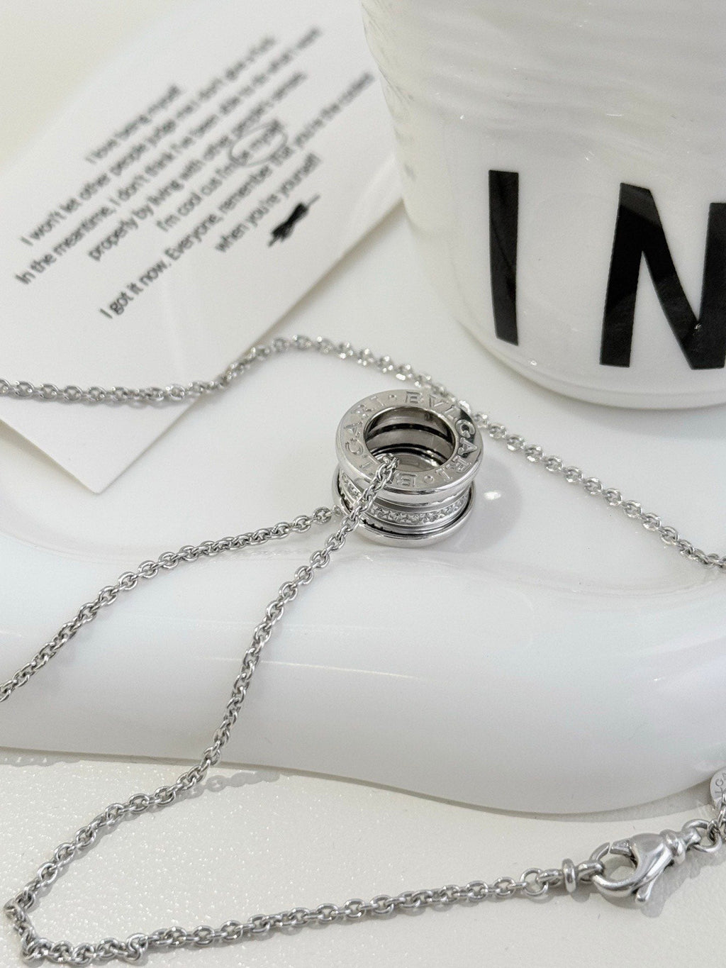 💕 BVLGARI B.Zero1 Necklace, 18k White Gold & Diamonds #16043