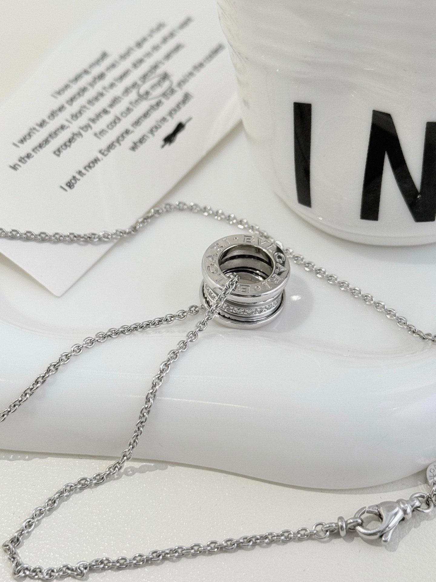 💕 BVLGARI B.Zero1 Necklace, 18k White Gold & Diamonds #16043