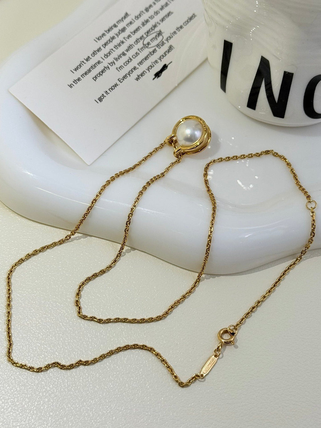 💕 Tiffany Hardware Pearl Necklace, 18k Yellow Gold & Diamonds #16087