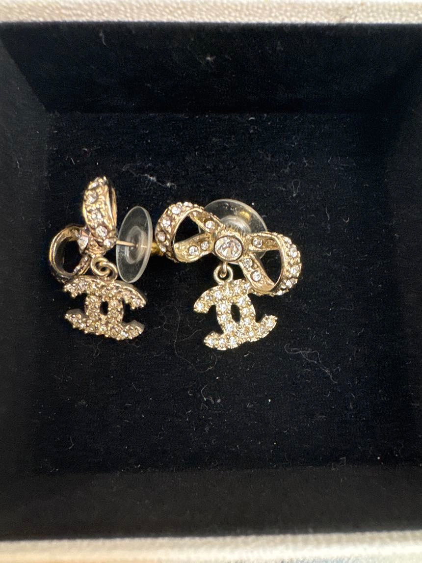 Chanel ear stud CC&bow gold 12489