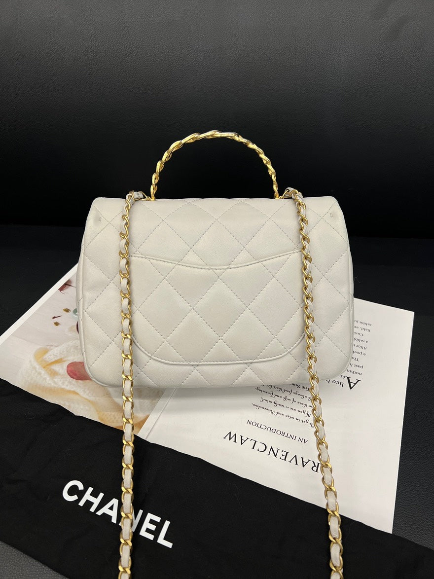 🍒 Chanel Light Gray Handle Flap Bag, B6759#