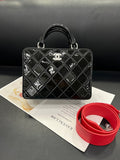 🍒 Chanel black and silver patent leather makeup bag B6825#